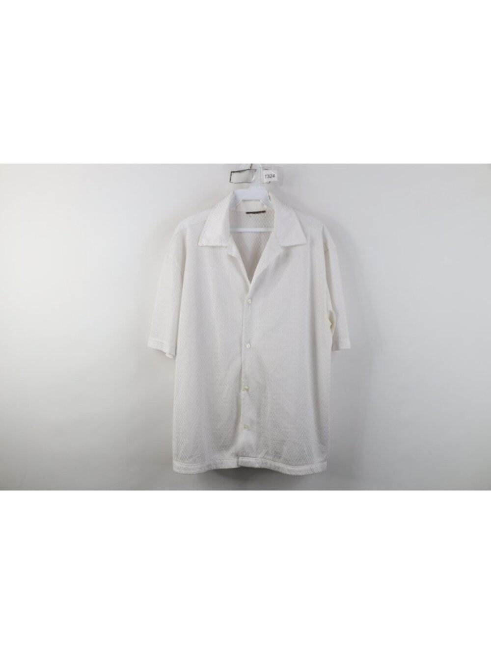Vintage 90s Streetwear Mens Medium Sheer Geometric Knit Camp Collar Button Shirt